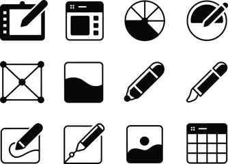 Poster - Collection of graphic design and digital art icons in black and white