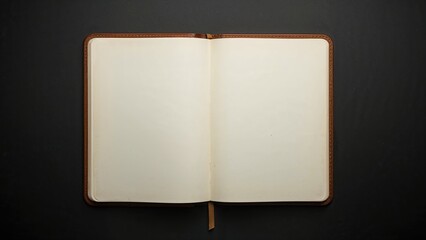 Poster - Open brown notebook with blank pages set against a black background