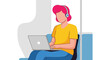 © ProStock - Young woman working on laptop while commuting, perfect for blog posts about remote work or modern lifestyles.