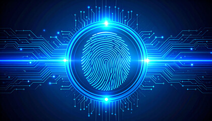 Poster - A digital fingerprint surrounded by glowing circuitry, symbolizing technology and security in a modern context