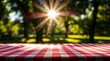 © Metreveli Karina  - Sunlight Shining Through Trees Over Checkered Picnic Tablecloth