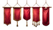 © Daniel - Medieval red flags, hanging royal banners with gold border. Blank cloth pennants, vintage vertical fabric flags isolated on transparent background, vector realistic set