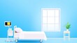 © Epic Photo - Serene Hospital Room: Medical Clinic Background - Peaceful hospital room, bright light, clean bed, medical equipment, plant, symbolizes healing, comfort, hope, recovery, and care