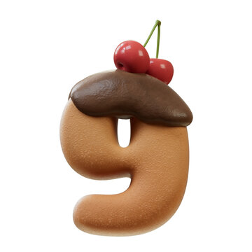 3D Font.Chocolate Biscuit Donut Font Concept. Isometric Alphabet. Numbers And Letters. 3d rendering isolated on white background