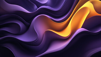 Fototapete - A dynamic abstract background features smooth, flowing waves of deep purple and vibrant orange, creating a sleek and modern visual.