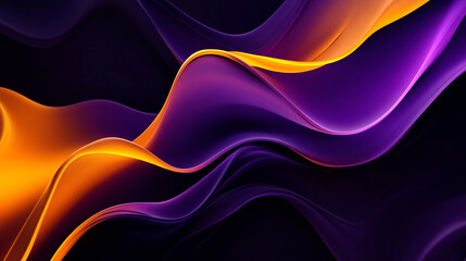 Fototapete - A dynamic abstract background features smooth, flowing waves of deep purple and vibrant orange, creating a sleek and modern visual.
