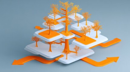 Poster - D web structure symbolizing affiliate relationship tree with hierarchy and conversion flow arrows