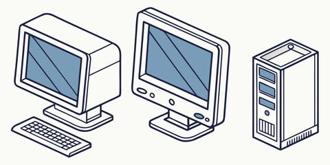 Poster - Retro computer set with monitor keyboard and tower
