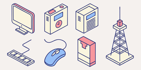Poster - Isometric computer technology and communication devices set