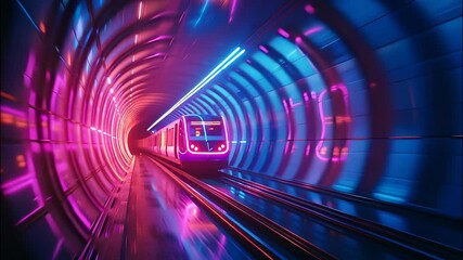 Poster - tunnel, speed train speeding futuristic neon lit High generating visual through with sleek design and vibrant illumination video 4k