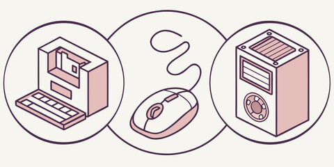 Poster - Retro computer components in circular frames