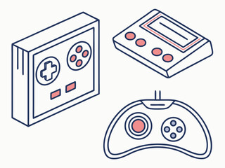 Poster - Retro gaming consoles and controllers in isometric style