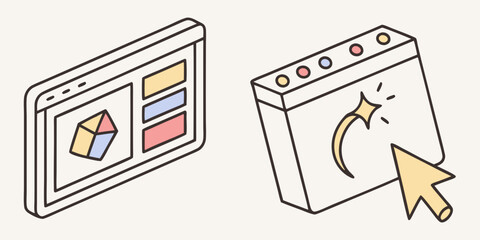 Poster - Isometric illustration of digital interface elements and cursor