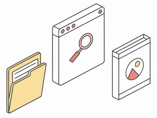 Poster - Isometric icons for data organization search and analysis