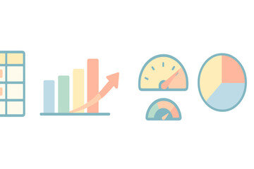 Poster - Colorful data visualization elements depict growth, metrics, and analysis in a professional context