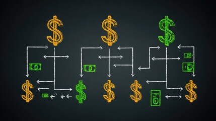Poster - Visual concept of passive income via affiliate networks with dollar signs and flow charts