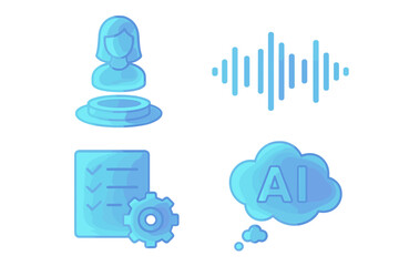 Aufkleber - AI icons representing user interaction, sound wave analysis, checklist functionality, and intelligent thinking concept