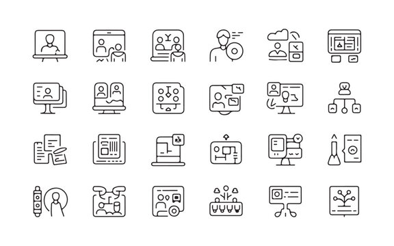 Collection of business and technology outline icons vector