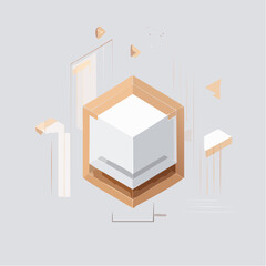 Leinwandbilder - Abstract geometric composition featuring a central cube with surrounding architectural elements.