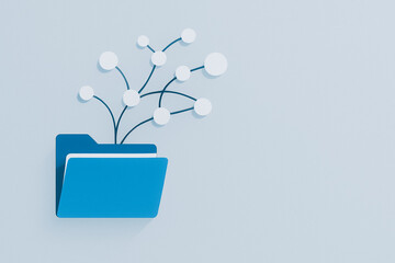 Fototapete - Digital Data's Core: A digital illustration of an open folder sprouting interconnected nodes.