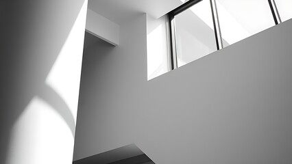 An abstract geometric structure with clean lines and striking shadows.