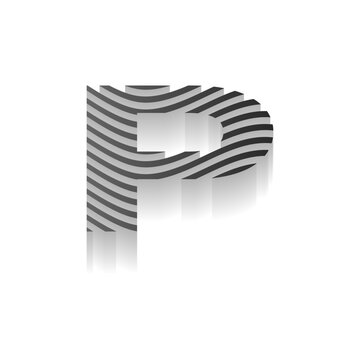 Minimalist Wavy 3D Letter P on White Background. 3D Layered Letter L Design with Wavy Striped Lines