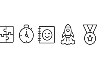 Poster - Icons representing various concepts related to achievement, time management, and problem-solving in a minimalist style