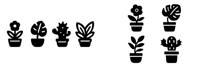 Poster - Colorful collection of potted plants and flowers in a minimalistic style showcasing various designs and shapes
