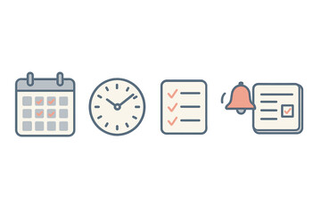 Poster - Task management icons showing calendar, clock, checklist, and reminder bell for effective planning and organization