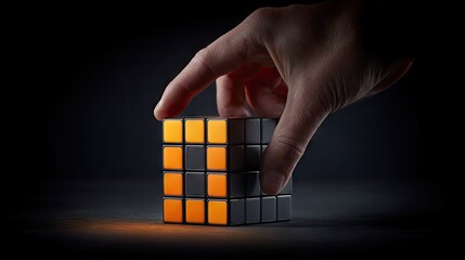 Leinwandbilder - Hand manipulating a colorful, illuminated puzzle cube.