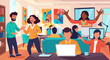 © Business Pro - Happy diverse team collaborating in a modern office, perfect for website banners or presentations.