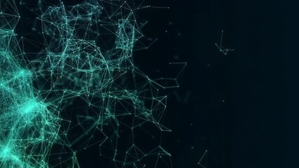 Poster - A glowing blue network of interconnected lines and nodes forms an abstract digital structure against a dark background