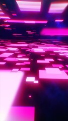 Poster - Futuristic digital landscape with glowing magenta rectangles in fast motion, simulating data flow or digital speed