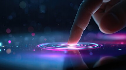 Aufkleber - A finger touches a glowing, interactive surface.