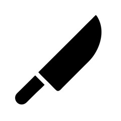 Vector art of a simple black silhouette of a chefs knife with a rounded tip and a black handle on a white background