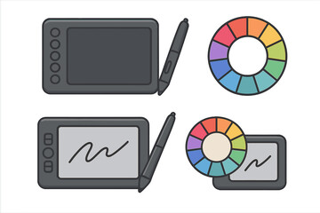 Poster - Digital drawing tablet and color wheel designed for artists and designers at home workspace