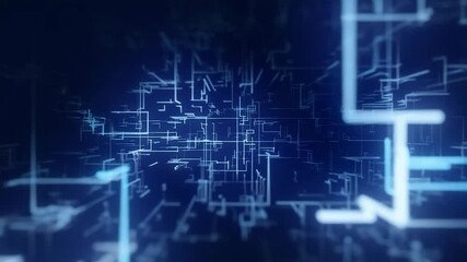 Poster - An intricate blue digital network of glowing lines and circuits creates an abstract technological data system