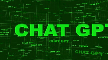 Chat GPT technology animation text background green.