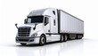© DreamGrid - A white semi-truck with aerodynamic curves and a long cargo trailer rests against a blank canvas—its solitude transforms it from mere vehicle to metaphor for burden, momentum, and modern silence