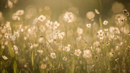 Poster - Fuzzy radiant motif of grass flower forms bouncing light during sunset