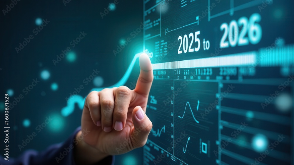 Progress and transition from 2025 to 2026 concept. A person pointing to ...