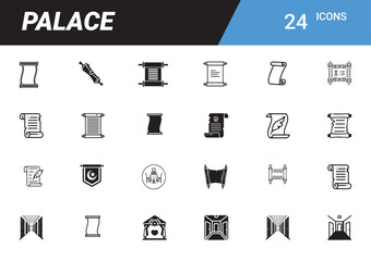 Poster - Palace Icon Set: A comprehensive collection of meticulously crafted palace-themed icons in minimalist monochrome style, offering a versatile resource for design and branding.