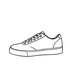 Fototapete - Sneaker Line Art: A simple black and white line art illustration of a classic sneaker, showcasing its clean design and laced-up style.