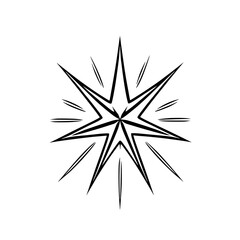 Fototapete - Radiant Eight-Pointed Star: A bold line art illustration depicts a radiant eight-pointed star, showcasing its sharp points and dynamic rays against a white background.