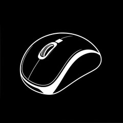 Fototapete - Computer Mouse Line Art: A sleek, monochrome vector illustration of a computer mouse, showcasing its modern design against a black background.