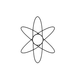 Fototapete - Atomic Structure: A Simple Line Art Illustration of an Atom, showcasing its nucleus and orbiting electrons in a minimalist black and white design.