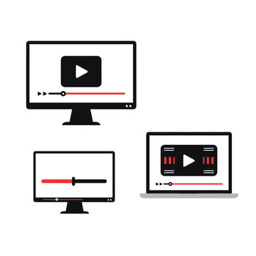 Online Video Playback on Computer and Laptop Screens Vector Illustration