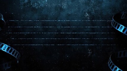 Poster - Abstract blue film strip background with musical notes and textured surface ideal for creative projects and media presentations 4k video footage
