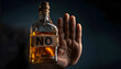 © Oleksiy - refuses say no and avoid to drink an alcohol, hand show reject and stopping, alcoholism treatment, alcohol addiction, quit booze, Stop Drinking Alcohol