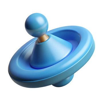 3d rendering of a stylized blue spinning top toy with glossy surfaces on black background
